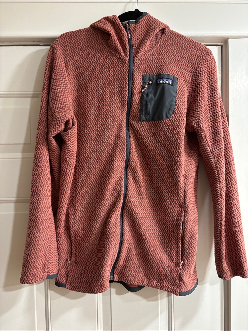 Patagonia Hooded Zip Fleece Jacket - Dusty Rose with Charcoal Pocket